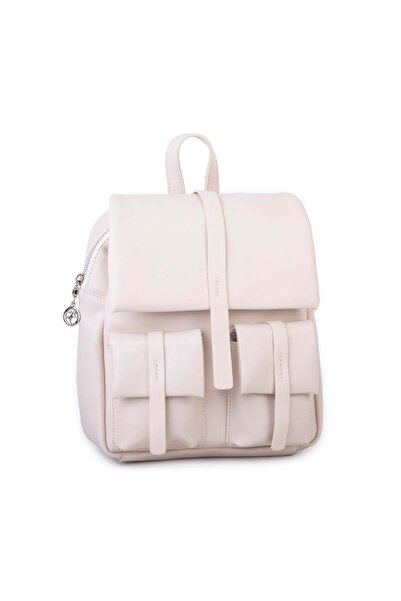 Nas Bag Women's Stylish Daily Soft Leather Backpack with Pockets Cream