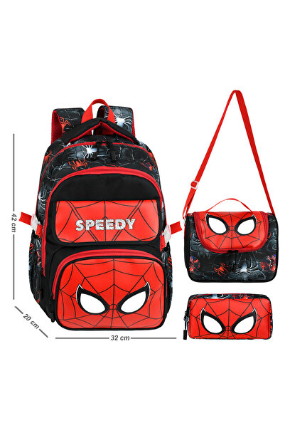 Royal Glow Leather Printed Spider Eye School Bag Thermal Lunch Bag and Leathe...
