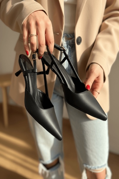 DURUNUN BUTİĞİ Pantofi de damă Marga Black (cu toc de 3 cm) cu vârf ascuțit ș...