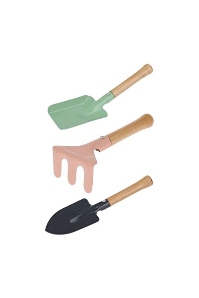 Progarden Set of 3 metal and wood gardening tools for children, pastel colors...