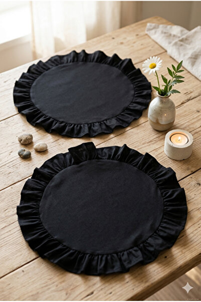 MKAtölyem Ruffled Natural Black Supla-American Service Set 2 Pieces