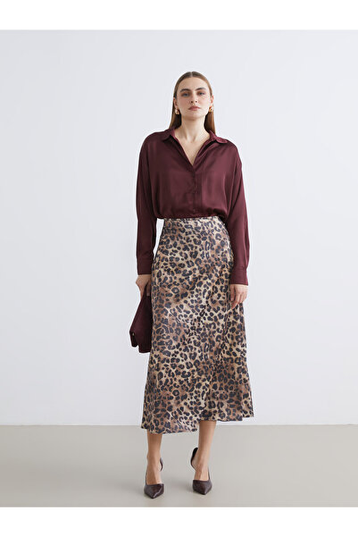LC Waikiki Fustă din satin cu imprimeu leopard