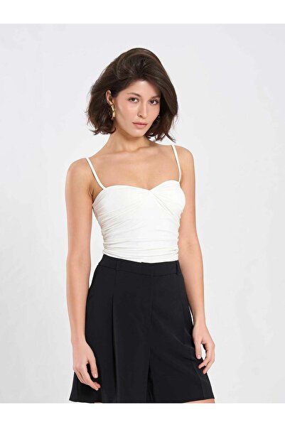 Coral Gathered Front Bodysuit 071895 Ecru