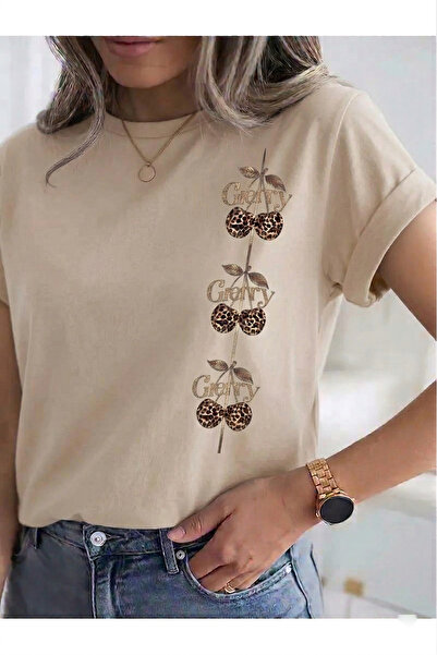 Trend Sizde Unisex Leopard Cherry Road Special Design Front Printed Design Ts...