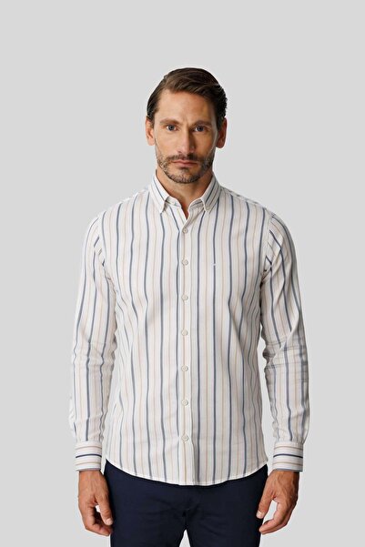 İgs Navy Blue Pinstripe Dynamic Fit Long Sleeve Shirt