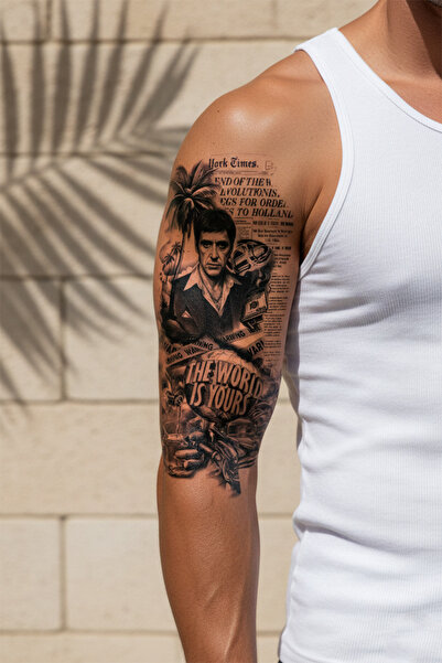pivok Scarface Tony Montana Dövmesi – The World is Yours Tasarımı 1 Ay Kalıcı...