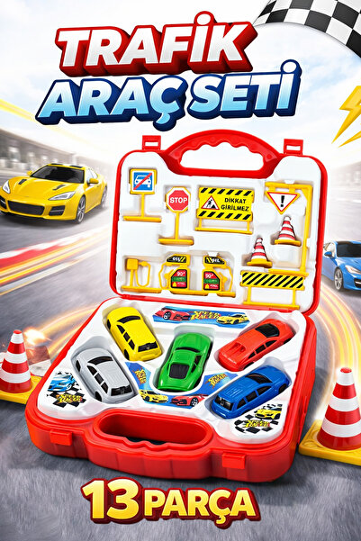 M&H Çantalı Oyuncak Araba Seti – 13 Parça Trafik & Yarış Araç Seti | Çocuklar...
