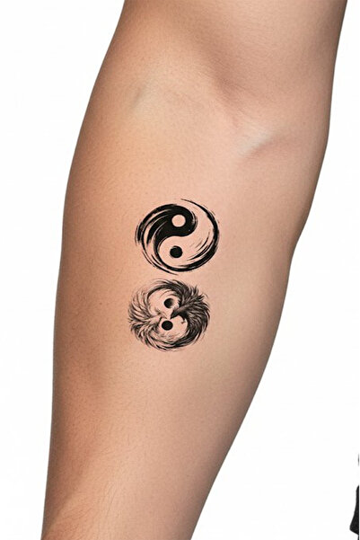 pivok Yin Yang ve Anka Kuşu Geçici Dövme: Spiritüel Denge Temalı Siyah Tattoo