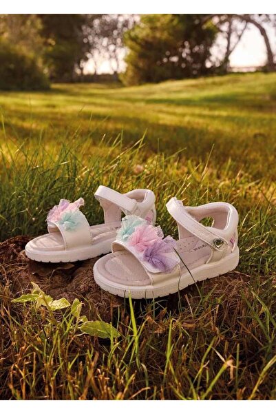 MAYORAL Sandale pentru fete cu detalii din tul, mărimea 22-25, albe