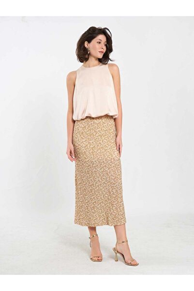 Coral Sequin Midi Sequin Skirt 041185 Beige