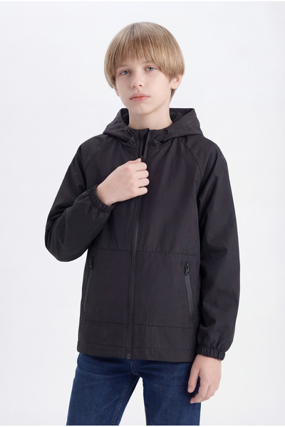 Gizrain معطف واق من المطر ومقاوم للرياح للأولاد، مبطن باللون الأسود، مقاوم لل...