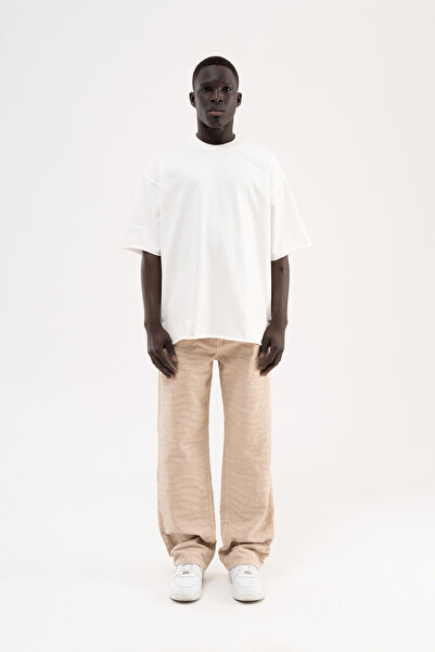 Machinist Pantaloni de blugi largi cu model abstract pentru bărbați, bej