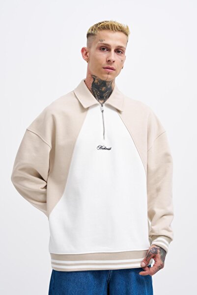 Machinist Ανδρικό φούτερ πόλο με λεπτομέρειες σε εκρού-ανοιχτό μπεζ