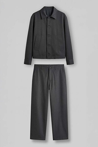 ablukaonline طقم سترة وبنطلون رجالي فاخر بقصة مريحة باللون الأنثراسايت