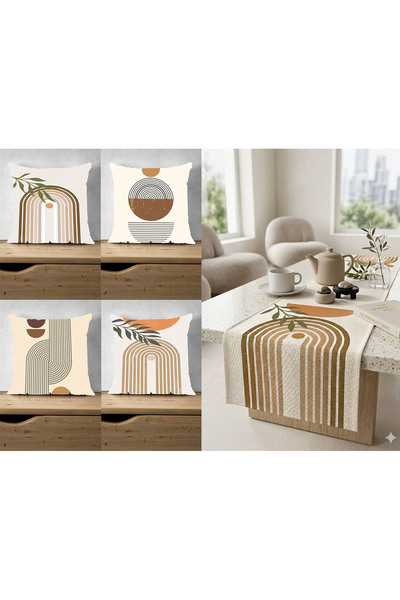 fdm desıgn Modern Minimal Dekoratif 5’li Set 4 Kırlent Kılıfı ve Masa Runner ...