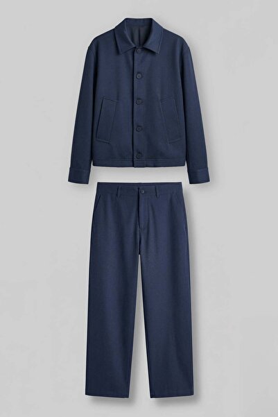 ablukaonline طقم سترة وبنطلون رجالي فاخر بقصة مريحة باللون الأزرق الداكن