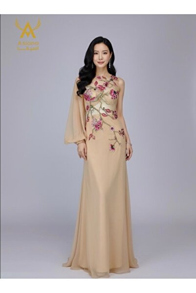Asiana فستان ايار -فستان سهرة- فستان انيق- فستان بكم واحد- فستان بيج