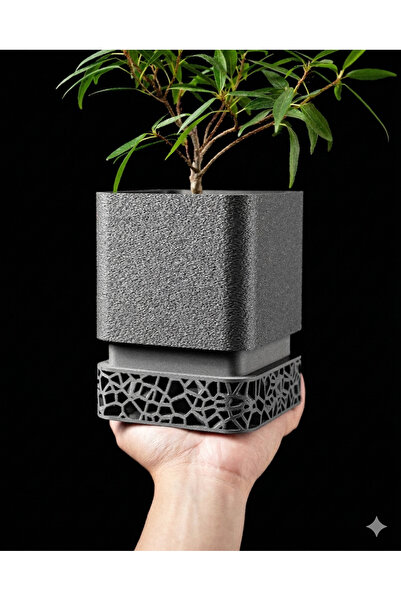 3D.era VORI SQUARE Modern Tasarım Dekoratif Saksı - Voronoi Dokulu Tabaklı Çi...