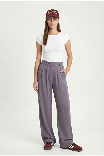 Ritnice Women's New Flow Gray Fabric Trousers with Hook Closure Pockets