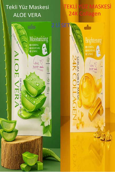 aks kozmetik 2li set Aloe Vera+24k Altın Parçacıklı Arındırıcı Gözenek Sıkılaştırıcı Yüz Temizleme maskesi