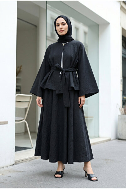 MODAQU Single Button Double Suit with Belt Detail - Black