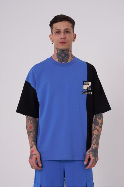 Machinist Tricou oversize pentru bărbați, cu broderie tehnică, ruptă, albastr...