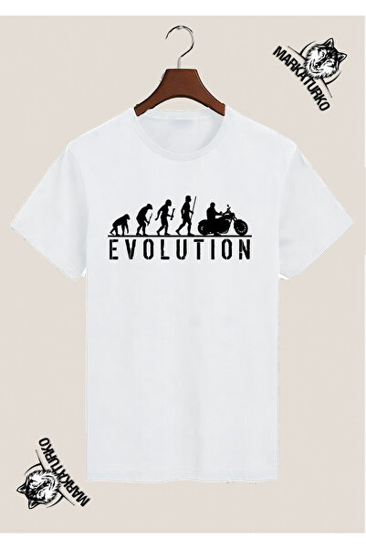 MarkaTurko Motorcu Special Design Printed White T-Shirt