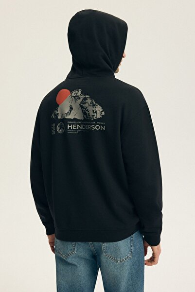 Henderson Hanorac bărbătesc cu glugă, cu imprimeu japonez, din amestec de bum...