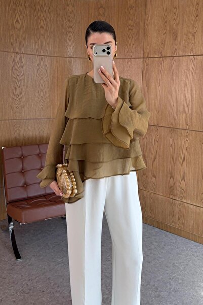 HAZELANNA Μπλούζα χακί με βολάν