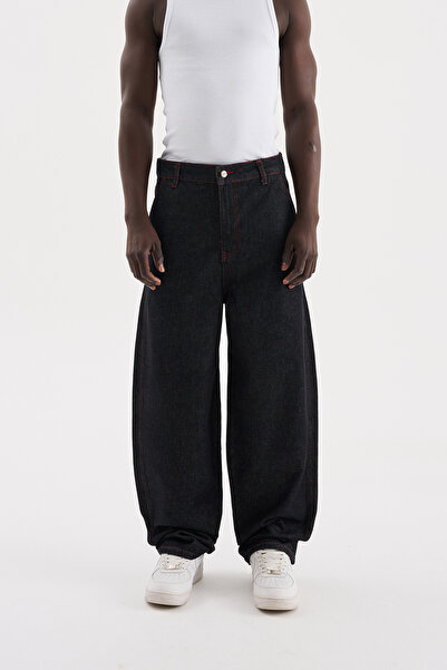 Machinist Men's Basic Baloon Fit Baggy Jean Trousers Effect Black