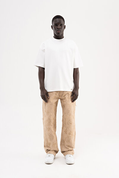 Machinist Pantaloni de blugi largi cu model uzat pentru bărbați, bej