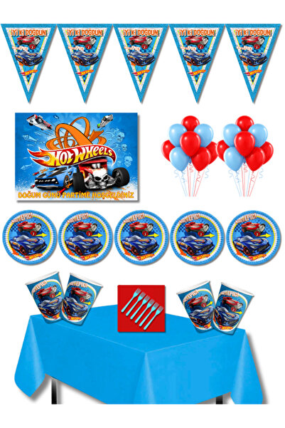 HOT WHEELS Doğum Günü Parti Seti 40 Kişilik 35x50 cm Afişli – Tabak Balon Süs...