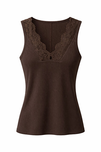 HAZELANNA Δαντελωτό Καφέ Αθλητικό Τοπ