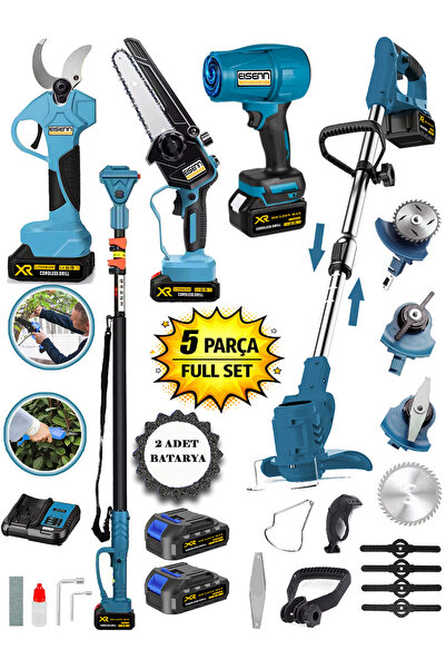 EISENN Bluer 5500 Full 5 Li Bahçe Seti Makas 17 Cm Testere Hava Üfleme Çim Bi...