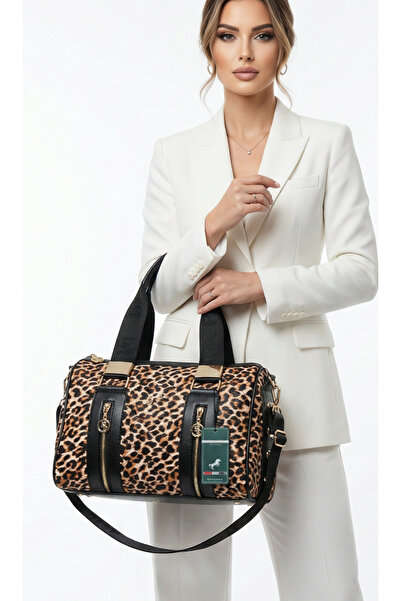 Miami Polo Mega Size Quilted Women's Leopard Bag with Hand and Shoulder Strap
