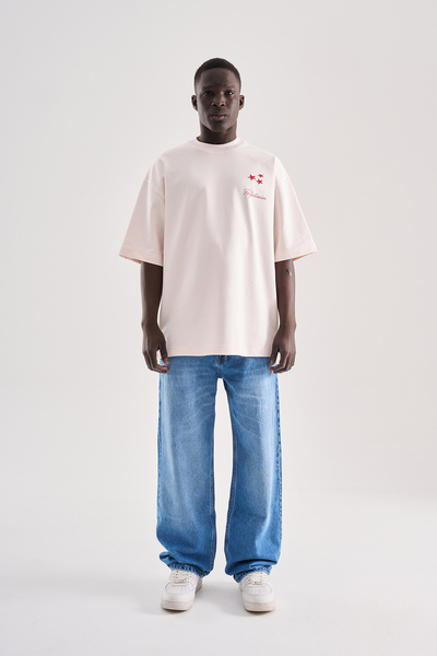 Machinist Ανδρικό μπλουζάκι oversize με κεντημένα και τυπωμένα λουλούδια, ανο...