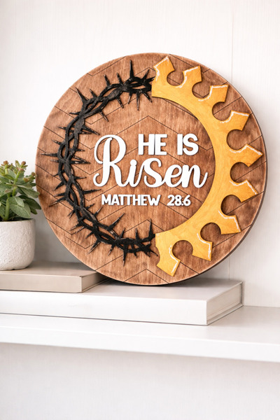 Creative Soul Decor perete lemn „He Is Risen” – Tablou crestin Paste, Matei 28:6