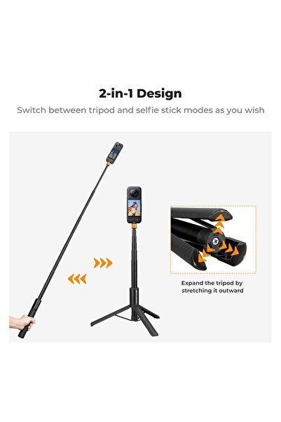 K&F CONCEPT 120CM Görünmez Selfie Çubuğu & Tripod - INSTA360 X3 / X4 / X5 ve Osmo 360 Uyumlu