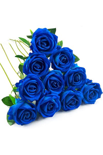 Slasa ورود صناعية 10 قطع زرقاء من الفوم والحرير، باقة 19.68×3.15 بوصة لتزيين ...