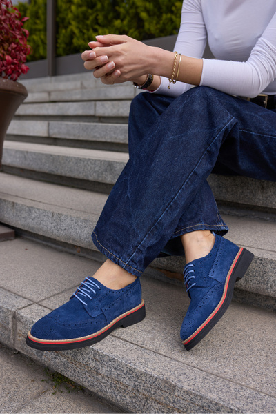 ANGELİNA JONES MİRAZO ΓΥΝΑΙΚΕΙΑ ΠΑΠΟΥΤΣΙΑ OXFORD ΣΚΟΥΡΟ ΜΠΛΕ ΑΠΟ ΓΝΗΣΙΟ ΔΕΡΜΑ...