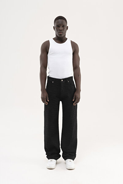 Machinist Pantaloni de blugi largi cu model abstract pentru bărbați, negri