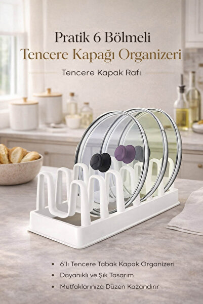 Anadolu Saray Pratik 6 Bölmeli Tencere Kapağı Organizeri | Kapak Rafı Düzenle...