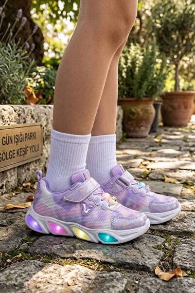 Vicco Girls' Light-Up Sneakers - Lilac Purple, Tie-Dye Pattern and Colorful L...