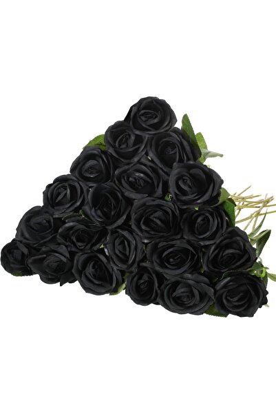 Slasa زهور ورد صناعية 20 قطعة، باقة حريرية سوداء طويلة الساق 20×7.87 بوصة لتز...