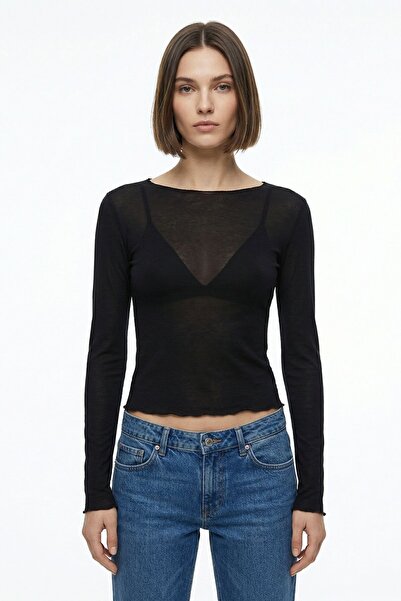 Rays Black Wide Collar Transparent Blouse 0416