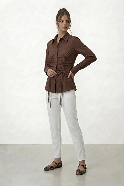 VAGGON Drawstring Detailed Front Tie Shirt