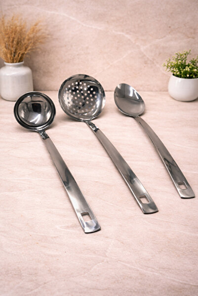 Rivorn 3-Piece Industrial Steel Ladle Colander Spoon Set 37 cm Large Size Per...