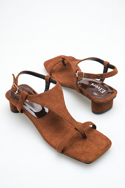 MALENTA Women's Brown Suede Flip-Flop Sandals Single Strap Ankle Tie Back Ope...