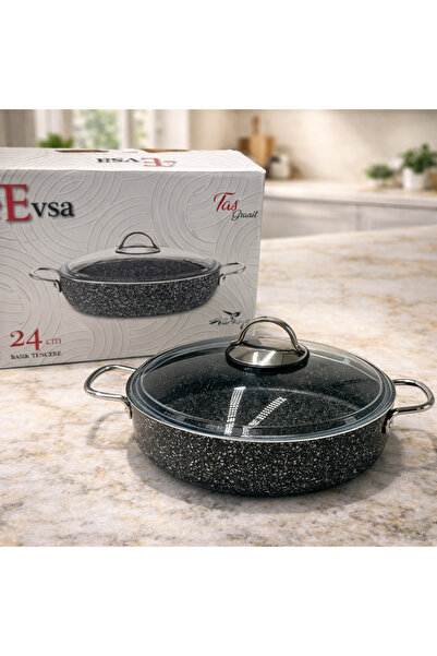 Rivorn Evsa Stone Granite 24 cm Flat Cast Iron Pot Fireproof Non-Stick Granit...