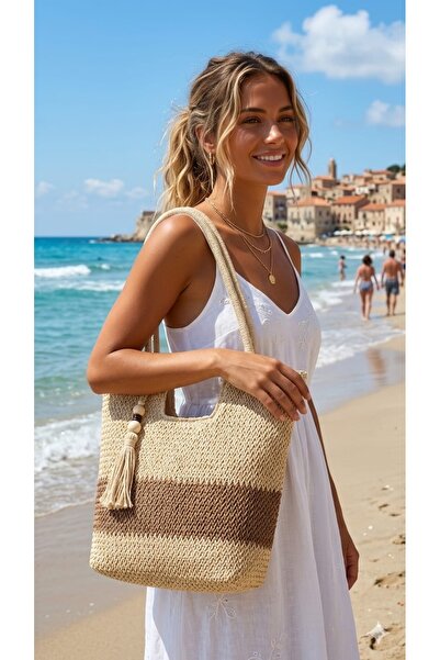 podyumgiyim Handwoven Straw Shoulder Bag - Bohemian Beach and Casual Bag with...